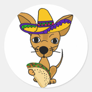 Lustiger Chihuahua, der Taco-Cartoon isst Runder Aufkleber