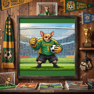 Lustiger Chihuahua-Hund Fußball Torwart Poster