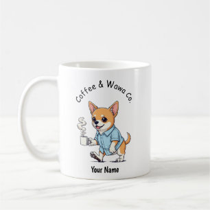 Lustiger Chihuahua-Hund im Geschäftsanzug Kaffee Kaffeetasse