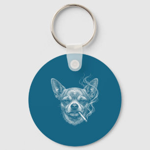 Lustiger Chihuahua-Hund raucht Zigarette Brainrot  Schlüsselanhänger