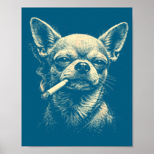 Lustiger Chihuahua-Hund raucht Zigarette im Vintag Poster