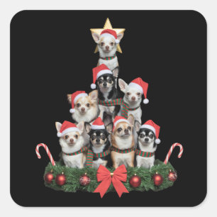 Lustiger Chihuahua-Hund Weihnachtsbaum Xmas Quadratischer Aufkleber