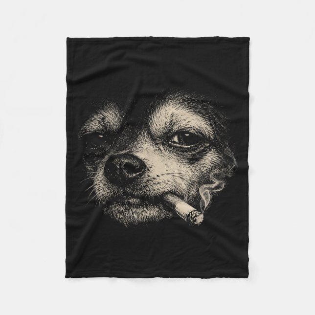 Lustiger Chihuahua-Meme Hund raucht Zigarette  Fleecedecke (Vorderseite)