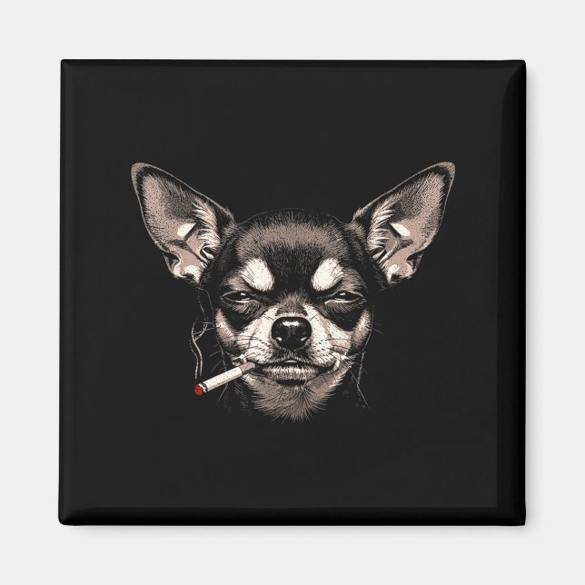 Lustiger Chihuahua-Meme-Hund raucht Zigarette Männ Magnet (Vorne)