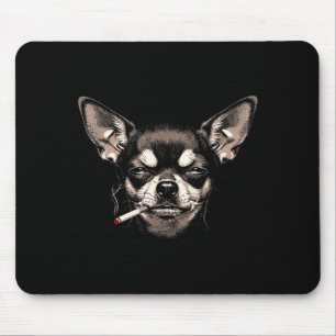 Lustiger Chihuahua-Meme-Hund raucht Zigarette Männ Mousepad