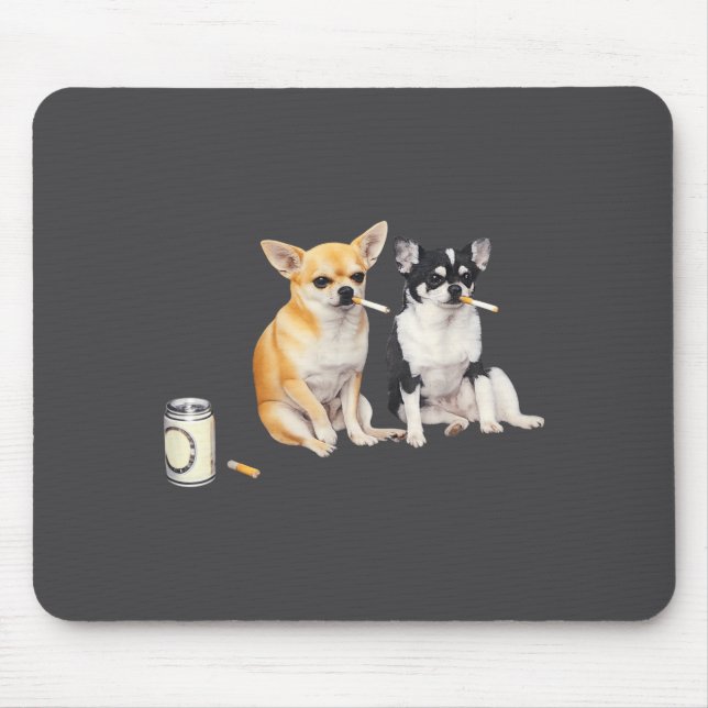 Lustiger Chihuahua-Meme Hund raucht Zigarette  Mousepad (Vorne)