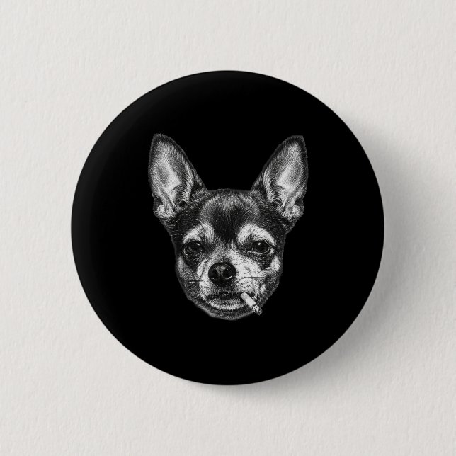 Lustiger Chihuahua-Meme-Hund raucht Zigarette vint Button (Vorderseite)