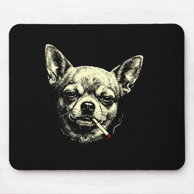 Lustiger Chihuahua-Meme mit Hund, der Zigarette ra Mousepad (Vorne)