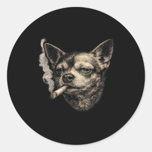 Lustiger Chihuahua-Meme mit Hund, der Zigarette ra Runder Aufkleber