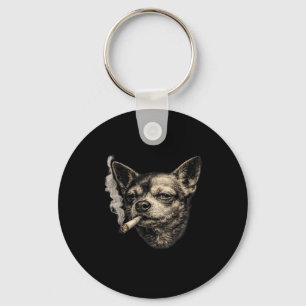 Lustiger Chihuahua-Meme mit Hund, der Zigarette ra Schlüsselanhänger