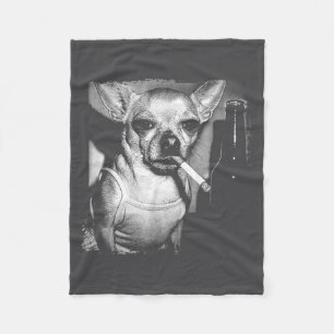 Lustiger Chihuahua-Meme Vintage-Hund raucht Zigare Fleecedecke