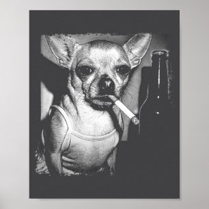 Lustiger Chihuahua-Meme Vintage-Hund raucht Zigare Poster
