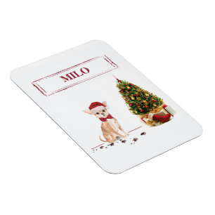 Lustiger Chihuahua-Weihnachtshund mit Baum Magnet
