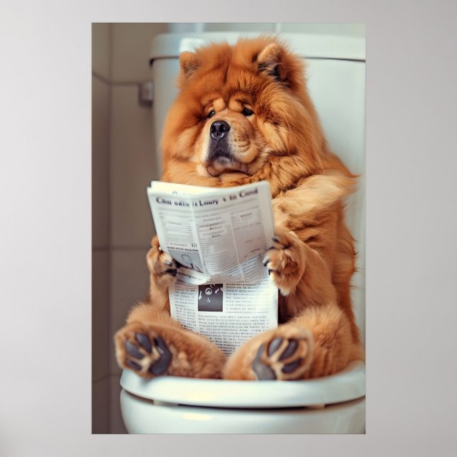Lustiger Chow Chow Badezimmerdruck, Hund liest Poster (Vorne)