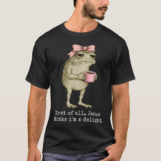 Lustiger Christlicher Frosch Denkt Zuerst An Jesus T-Shirt