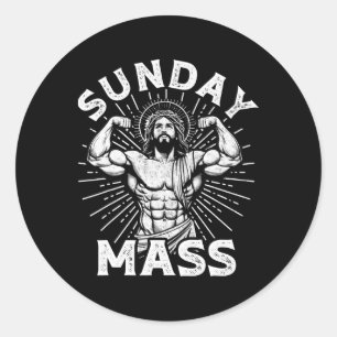 Lustiger christlicher Sonntag M Bodybuilder Fitnes Runder Aufkleber