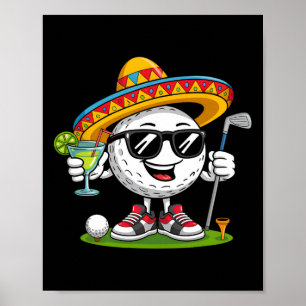 Lustiger Cinco De Mayo Golfball mit Sombrero Marga Poster