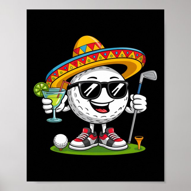 Lustiger Cinco De Mayo Golfball mit Sombrero Marga Poster (Vorne)