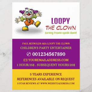 Lustiger Clown, Kinderanimateur, Clown-Werbung Flyer