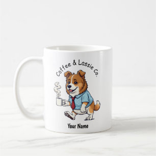 Lustiger Collie-Hund Geschäftsanzug Kaffee Kaffeetasse