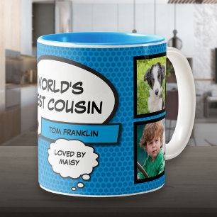 Lustiger cooler Cousin moderner Fotocollage Zweifarbige Tasse