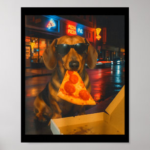 Lustiger cooler Dachshund mit Pizza-Scheibe Meme E Poster