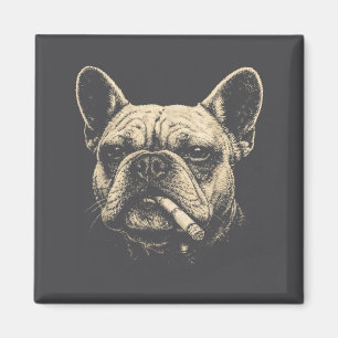 Lustiger cooler französischer Bulldogge raucht Zig Magnet