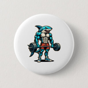 Lustiger Cooler Hai Gewichtheben Bodybuilder Muske Button