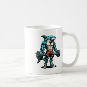 Lustiger Cooler Hai Gewichtheben Bodybuilder Muske Kaffeetasse