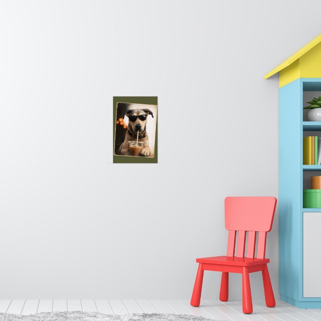 Lustiger cooler Hund, der Eiscafé-Poster trinkt Poster (Kinderzimmer 1)