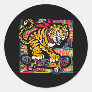 Lustiger cooler Tiger mit Ndana Skateboarding Graf Runder Aufkleber