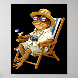 Lustiger Coqui-Frosch-Meme Puerto Rico-Flaggenbril Poster