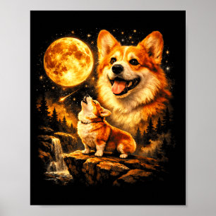 Lustiger Corgi, der den Mond anheult, vintage-myst Poster