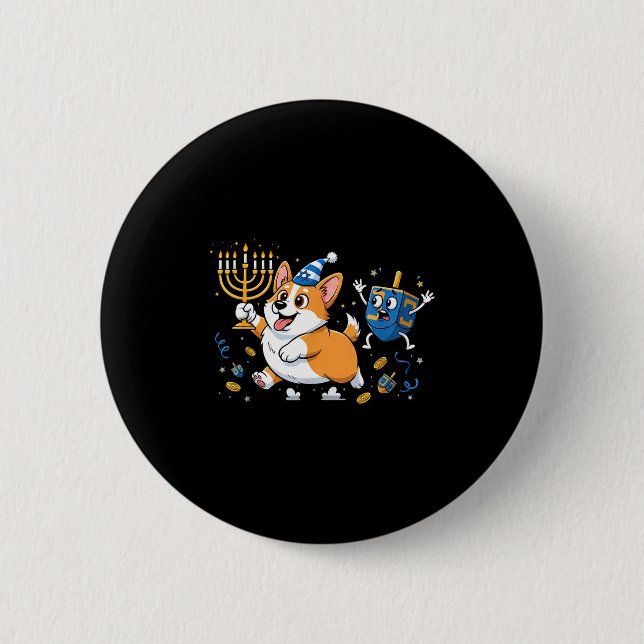 Lustiger Corgi Dreidel Menorah Chanukka Kinder Dam Button (Vorderseite)