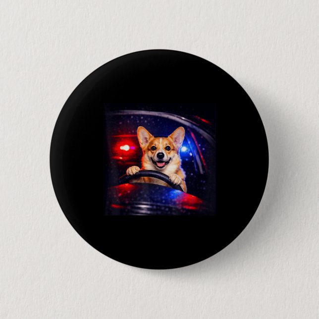 Lustiger Corgi-Fahr-Meme-Hund fährt Auto  Button (Vorderseite)