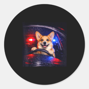 Lustiger Corgi-Fahr-Meme-Hund fährt Auto  Runder Aufkleber