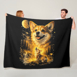 lustiger Corgi heult den Mond an Fleecedecke