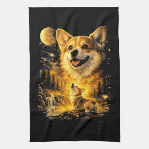 lustiger Corgi heult den Mond an Geschirrtuch