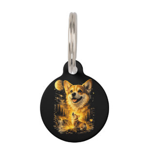 Lustiger Corgi heult den Mond an Haustiermarke