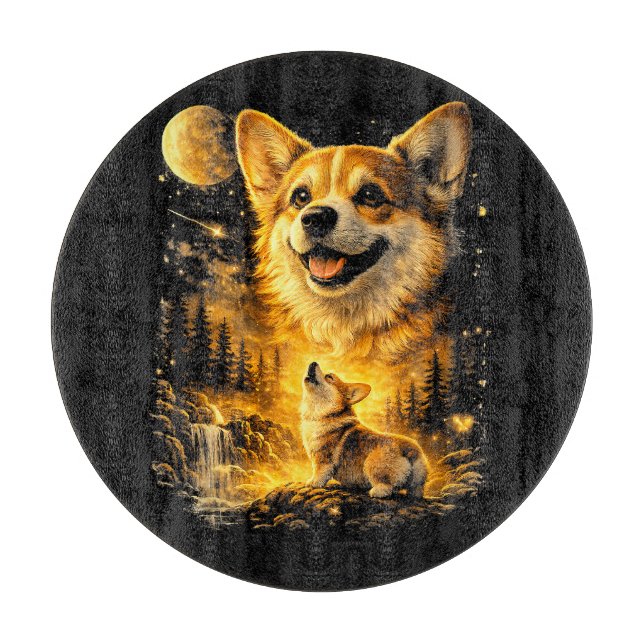 lustiger Corgi heult den Mond an Schneidebrett (Vorderseite)