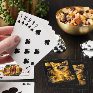 Lustiger Corgi heult den Mond an Spielkarten
