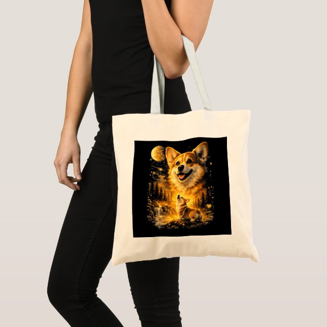Lustiger Corgi heult den Mond an Tragetasche (Vorderseite (Produkt))