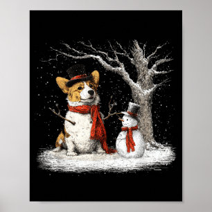 Lustiger Corgi-Hund im Schnee Baum Weihnachten Win Poster