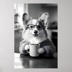 Lustiger Corgi-Hund Kaffee-Kunst-Druck Küchenhumor Poster