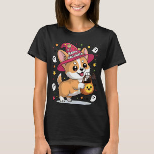 Lustiger Corgi-Hund Kürbis Geist Süßigkeiten Hexe T-Shirt