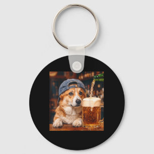 Lustiger Corgi-Hund-Meme beim Biertrinken Schlüsselanhänger