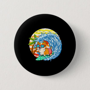 Lustiger Corgi Hund Surft Surfer Hawaii Strand Som Button