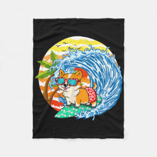 Lustiger Corgi Hund Surft Surfer Hawaii Strand Som Fleecedecke