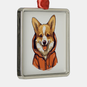 Lustiger Corgi mit Hoodie Ornament Aus Metall
