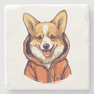 Lustiger Corgi mit Hoodie Steinuntersetzer
